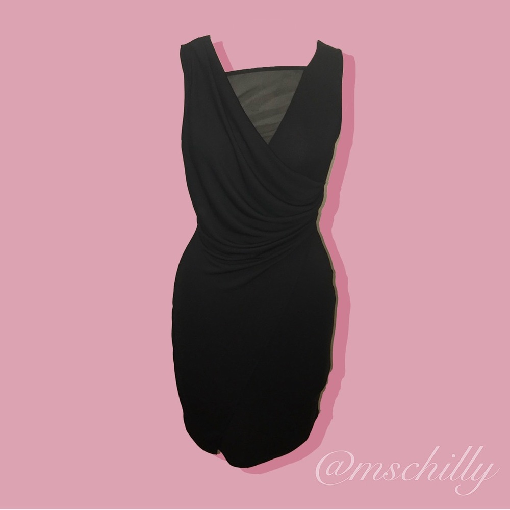 French Connection Illusion Black Sleeveless Mesh Drape Mini Dress Sz 2